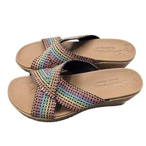 Skechers Luxe Foam Sandals Size 9 Multicolor Woven Boho Resort Comfort Slide